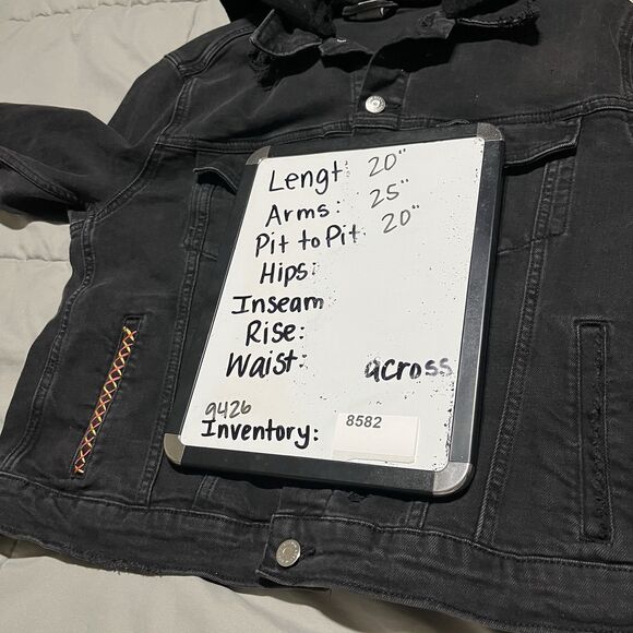 H&M Black Denim Jean Bad Vibes Check Your Ego Graphic Jacket Womens Size L - Picture 11 of 11